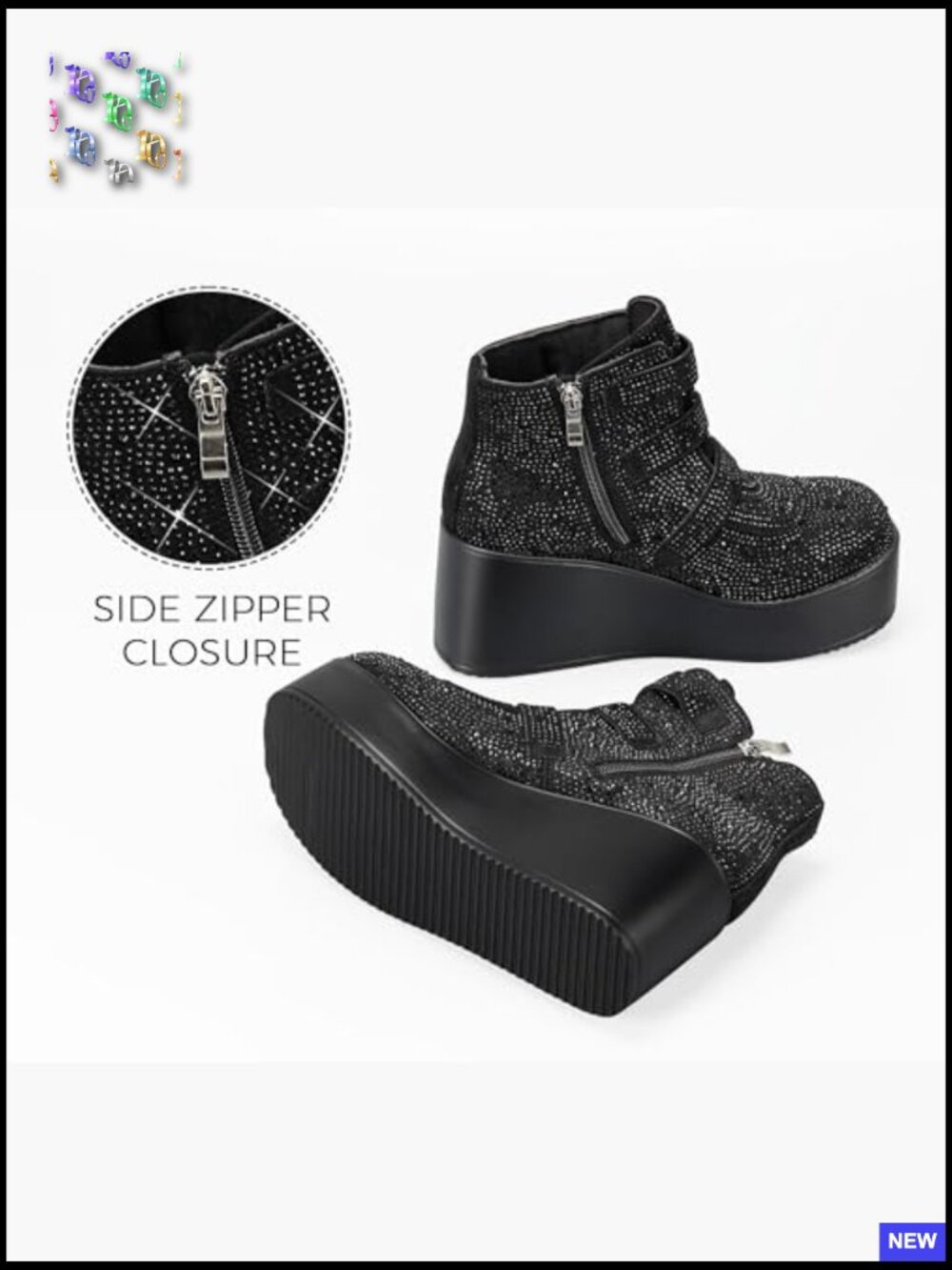 Chunky Ankle Boots - Zipper Wedges High Heels Rave Buckle Thick Sole Goth - Picture 4 of 7
